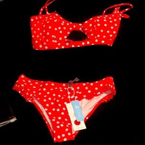 Red polka dot bikini
